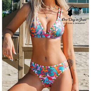 Cupshe Strappy Floral Bikini Swimsuit Size XL